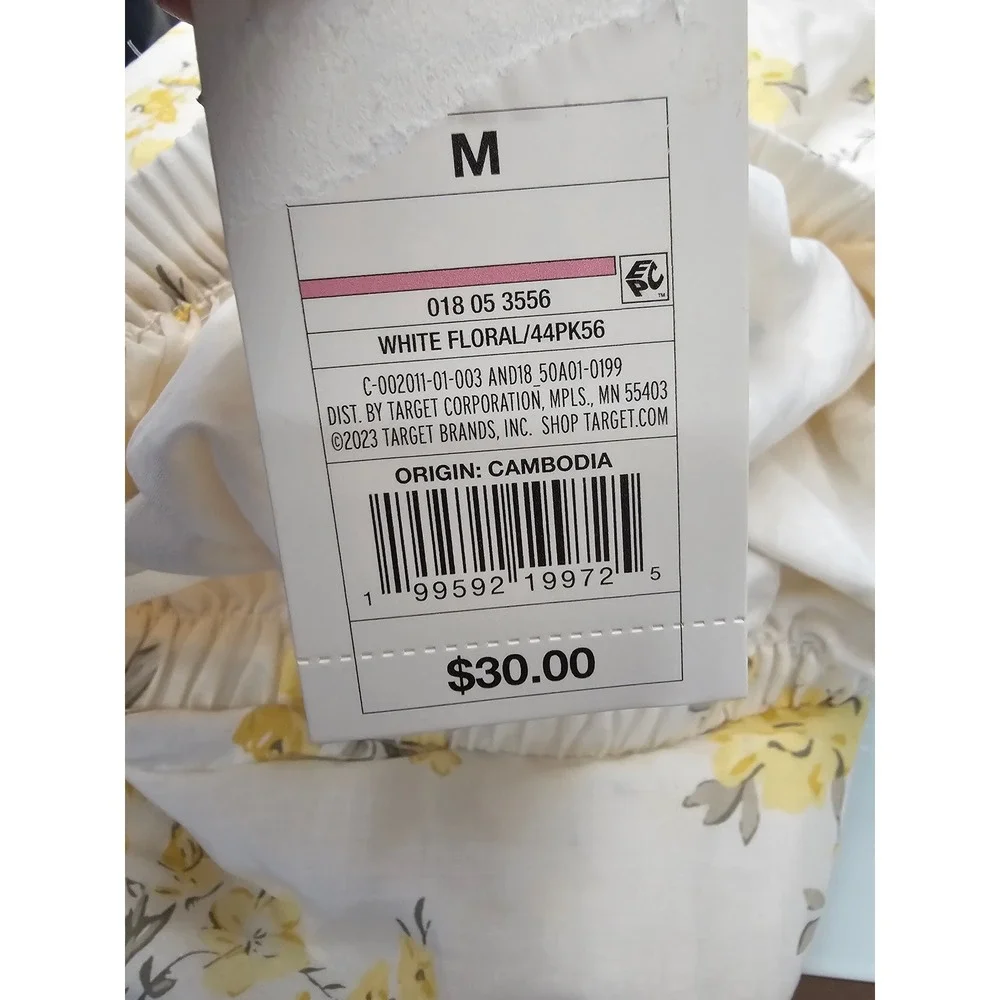 A New Day Womens Floral Midi Skirt White Cotton Blend Casual Size Medium